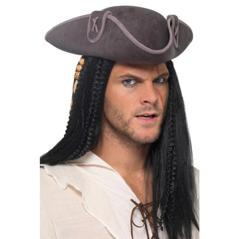 Tricorn Pirate Captain Hat, Grey