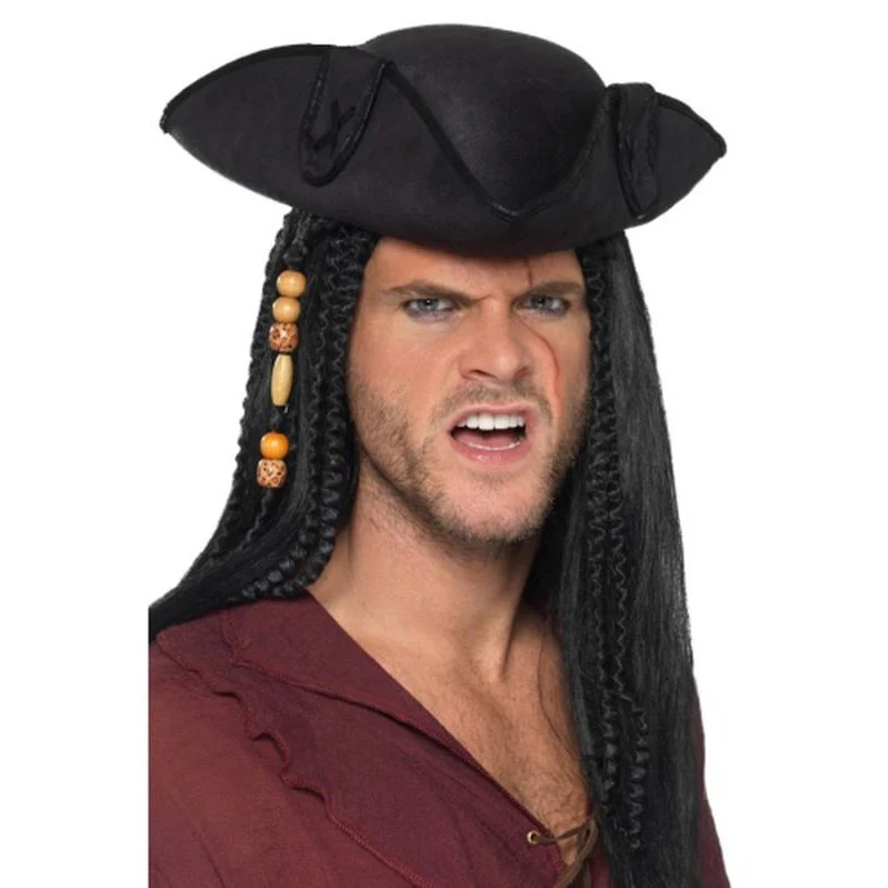 Tricorn Pirate Captain Hat, Black