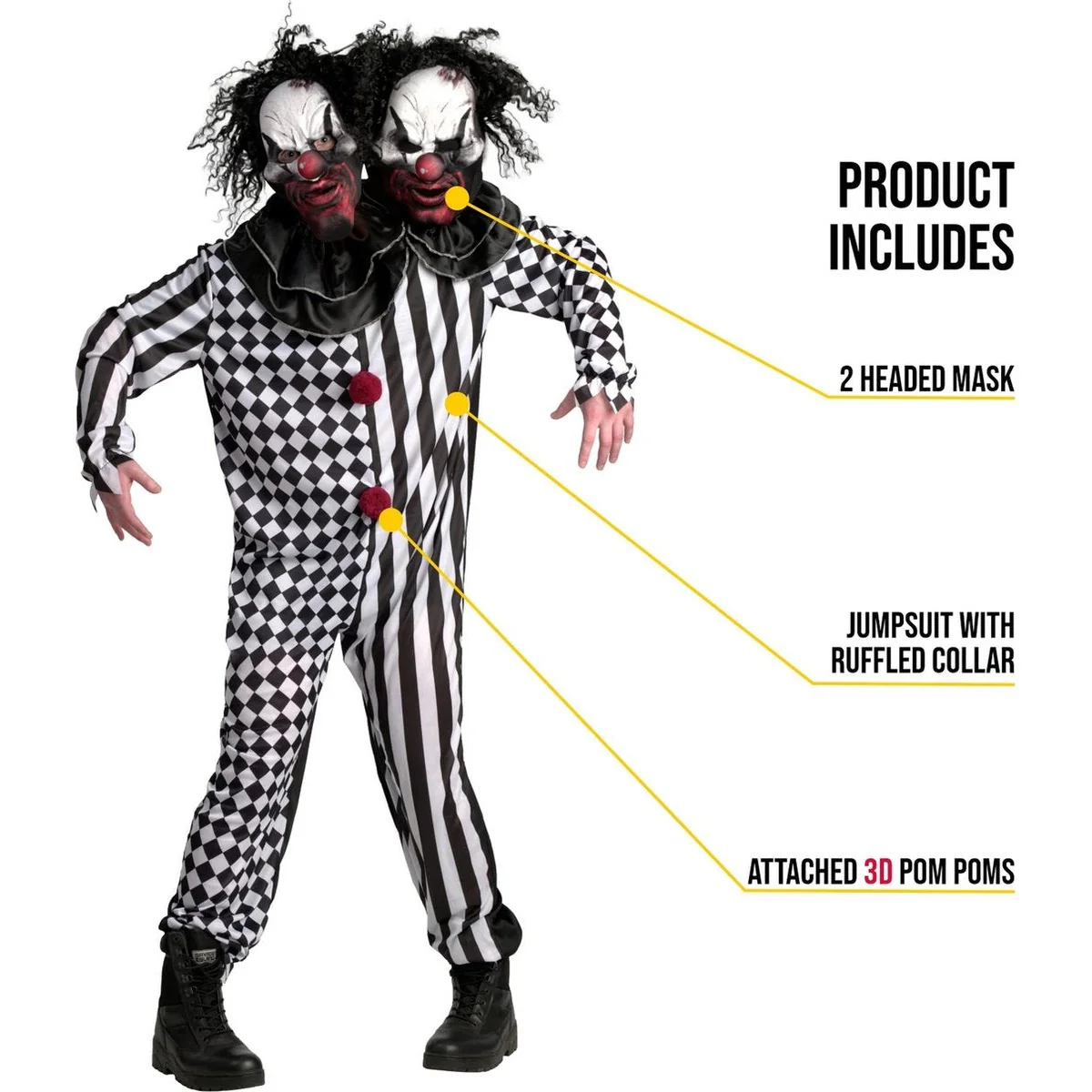 Two Headed Clown Mens Costume - Image 2
