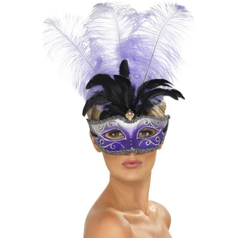 Venetian Colombina Eyemask With Multicolour Plume,
