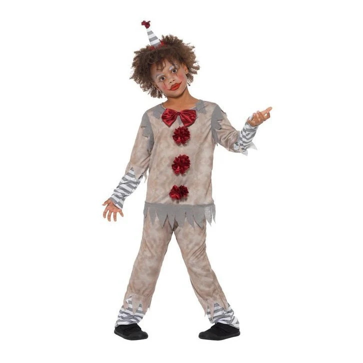 Vintage Clown Boy Costume, Grey & Red - Image 4