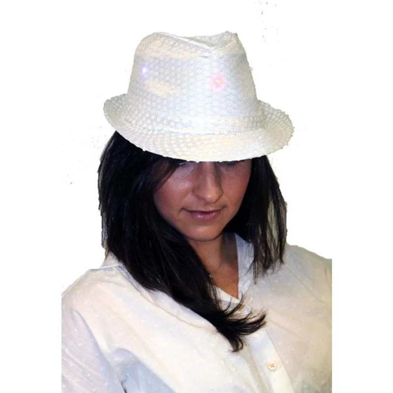 White Sequin Fedora W/Lights
