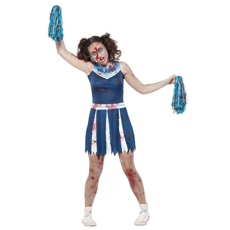 Zombie Cheerleader Costume, Blue - Image 4